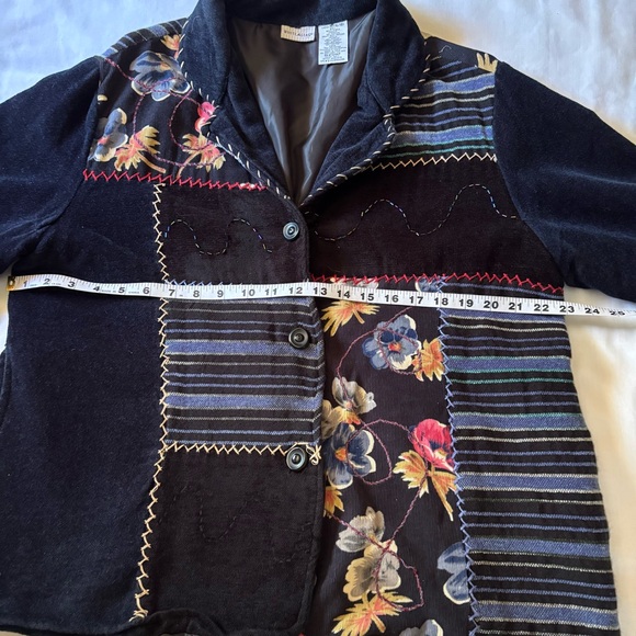 White Stag Blazer Top Size XL Blue Patchwork Floral Lined Button Front - Picture 5 of 10